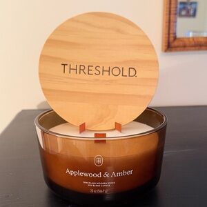 Threshold Applewood & Amber Three-Wick Candle in Amber Brown Glass